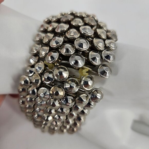 Stretch Metal Bead Bracelet Costume Jewelry Textured Jingle Silver Plated - Picture 6 of 8